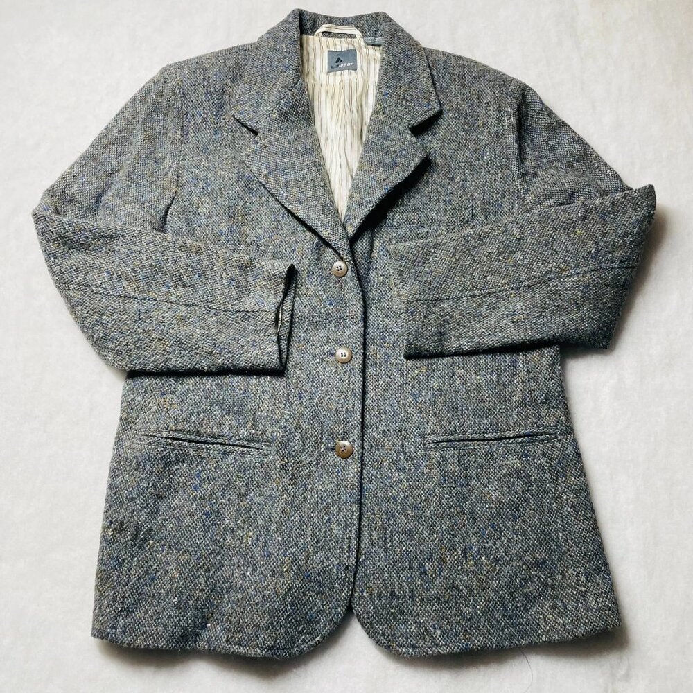 Liz Wear Womens Gray Tweed Wool Blend Long Sleeve Lined Blazer Jacket Size 14